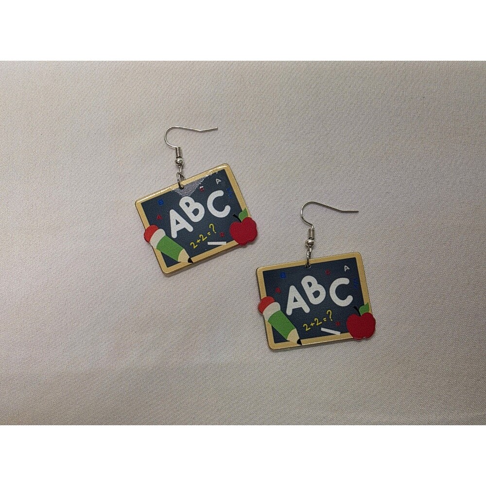 Acrylic ABC Letter Kindergarten Dangle Earrings Teacher Student Gifts NWT